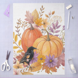 Papel De Seda Grande Queda de Watercolor Flores Selvagens Pumpki
