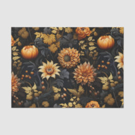 Papel De Seda Grande Queda Negra Laranja Floral
