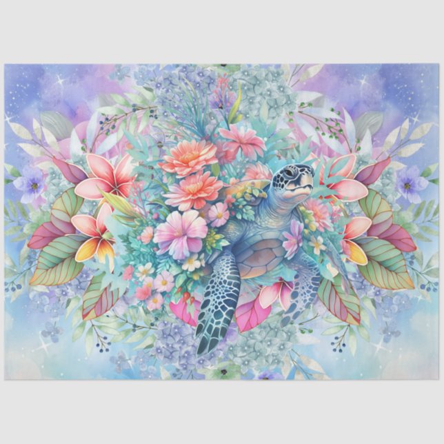 Papel De Seda Grande Tartaruga do Mar Tropical e Florestas de Aq (Frente )