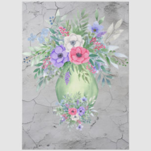 Papel De Seda Grande Vaso de Aquarela Distante das Flores