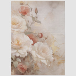 Papel De Seda Grande Vintagem Inspirou Rosas Vermelhas e Brancas