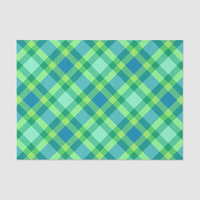 Papel De Seda Grande Xadrez Moderna, Jade Verde e Turquesa (Frente )