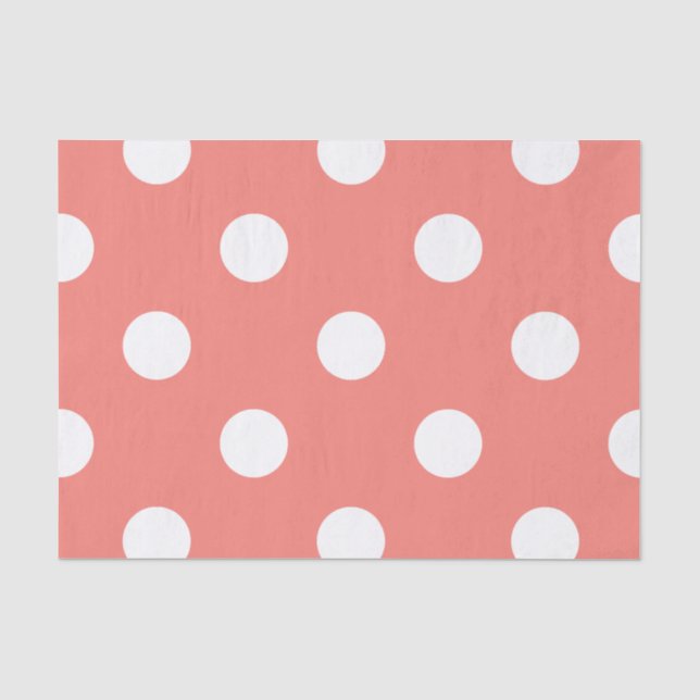 Papel De Seda Grandes bolinhas - branco no rosa coral (Frente )