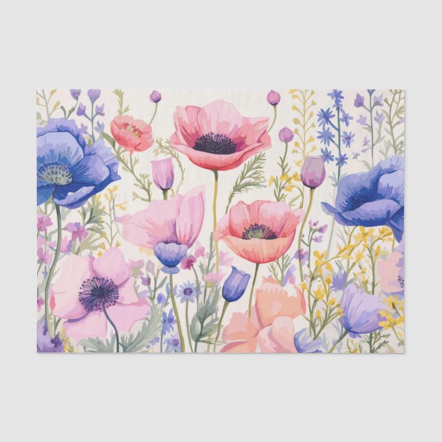 Papel De Seda Grandes Flores Coloridas e Delicadas (Frente )