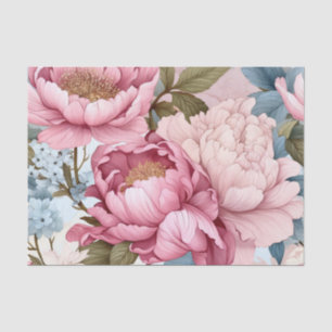 Papel De Seda Grandes Flores Rosas com Azul Delicado