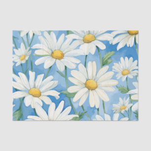 Papel De Seda Grandes Margaridas Brancas em um Fundo Azul Céu