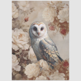 Papel De Seda Grandes Rosas Brancas Elegantes e Coruja Inspirada