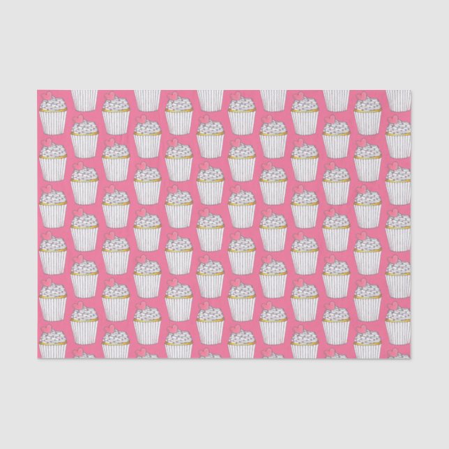 Papel De Seda Granulado de Cupcake de Coração Rosa Glacê Sobreme (Frente )
