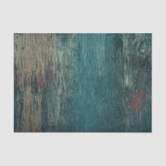 Papel De Seda Grão de madeira azul turquesa rústico country (Frente )