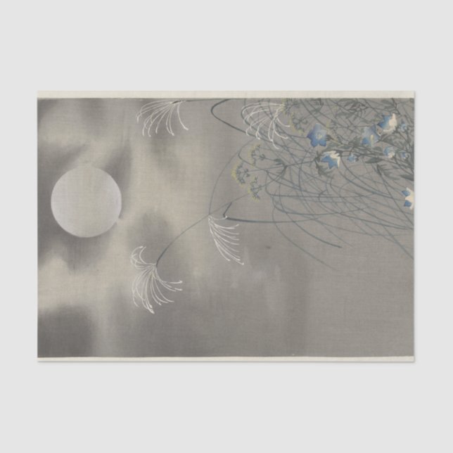 Papel De Seda Graus e flores na lua cheia por Ohara Koson (Frente )