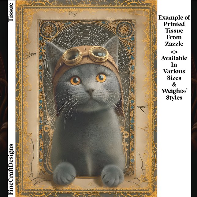 Papel De Seda Gray Cat in Ornate Steampunk Stye DZ8 Decoupage  (Criador carregado)