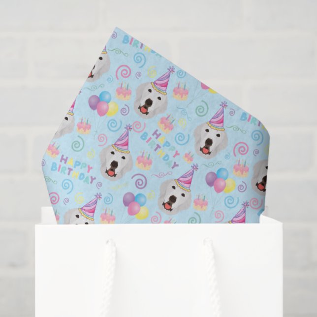 Papel De Seda Great Pyrenees Birthday Tissue Paper in Blue (Sacola de presentes)