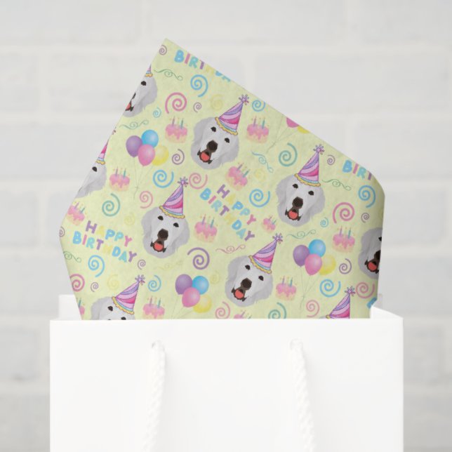 Papel De Seda Great Pyrenees Birthday Tissue Paper in Yellow (Sacola de presentes)