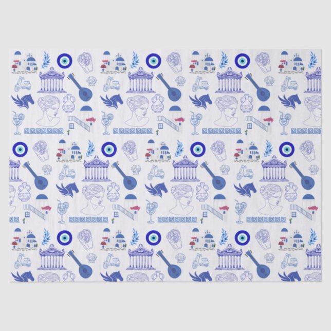 Papel De Seda Grécia Azul e Branco (Frente )