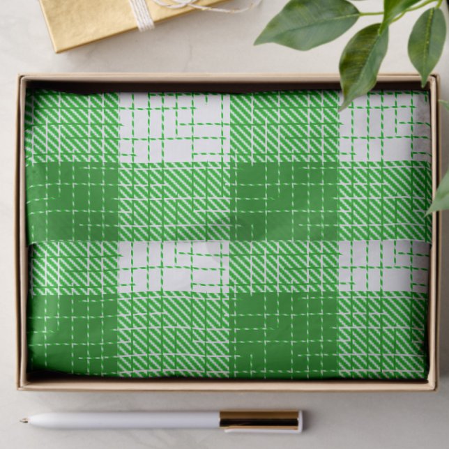 Papel De Seda Green and White Bold Checkered Plaid Design  (Criador carregado)