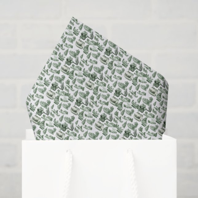 Papel De Seda Green and White Christmas Toile Aesthetic (Sacola de presentes)