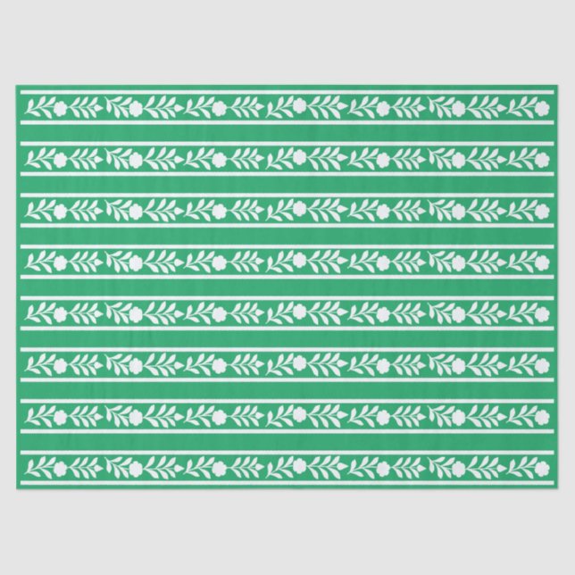 Papel De Seda Green Bone Inlay Floral Border Decoupage Paper (Frente )