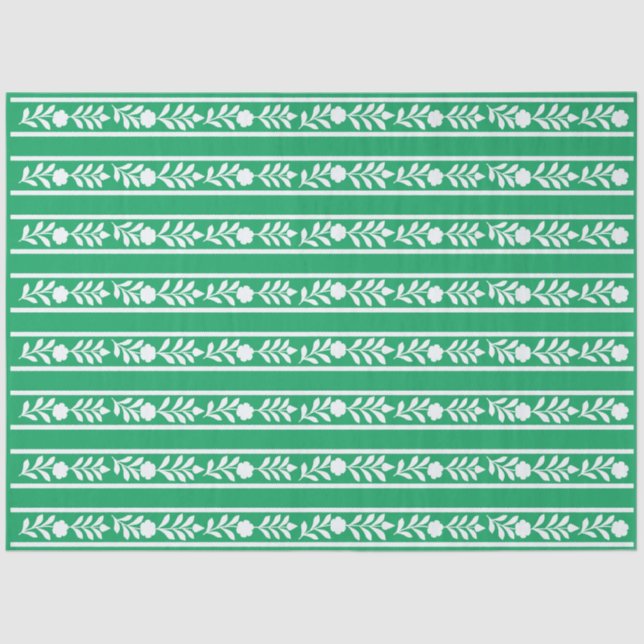 Papel De Seda Green Bone Inlay Floral Border Decoupage Paper (Frente )