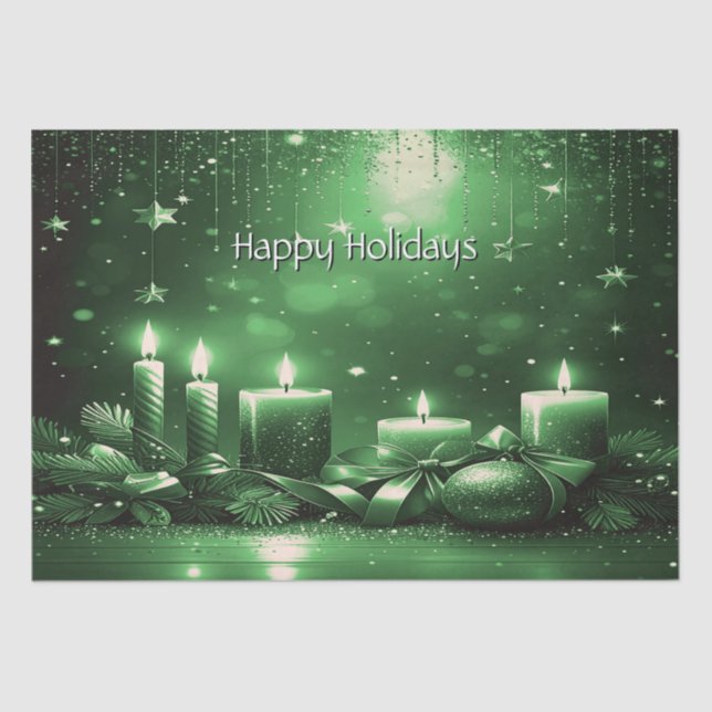 Papel De Seda Green Candles Christmas Holiday Tissue Paper (Frente )