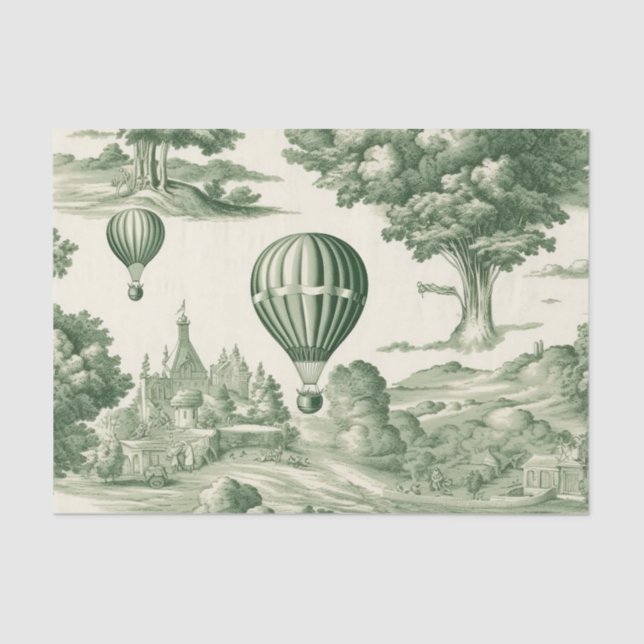 Papel De Seda Green Countryside Hot Air Balloon Toile (4) (Frente )