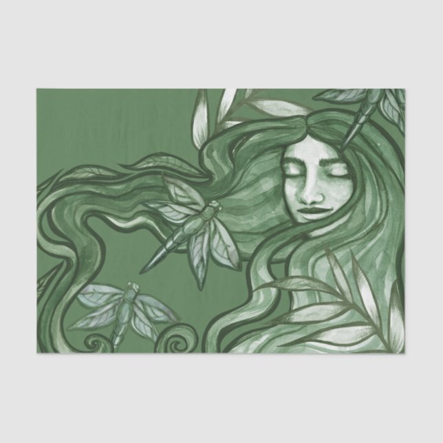 Papel De Seda Green Dragonfly Goddess Art Dragonflies            (Frente )