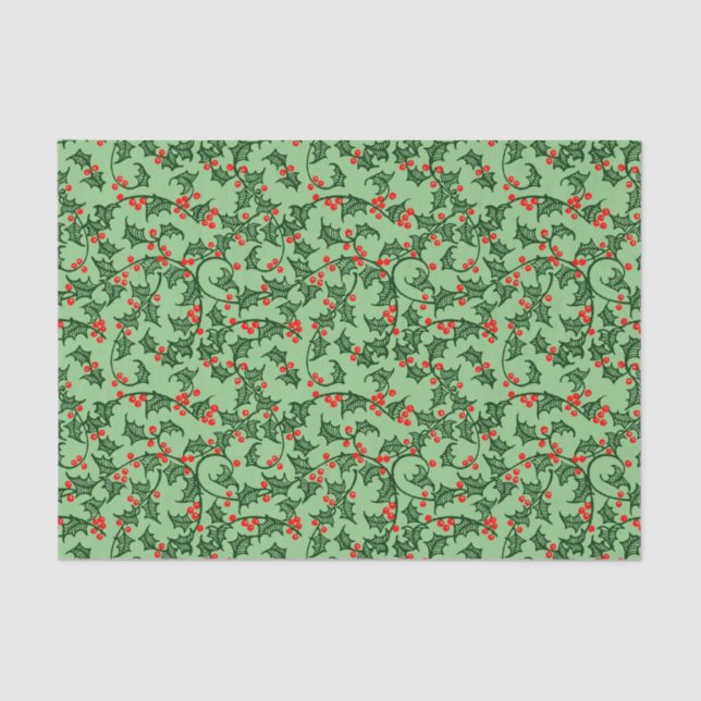 Papel De Seda Green Holly com Red Berries sobre o Livro Verde (Frente )