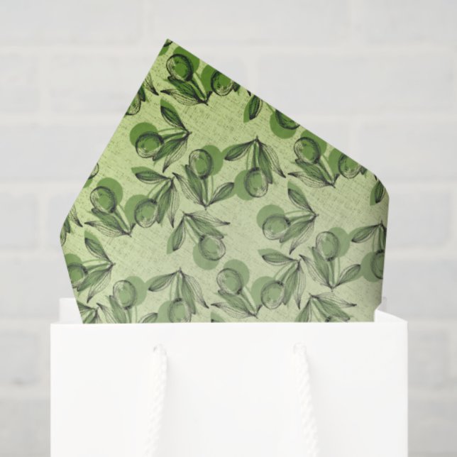 Papel De Seda Green Olive & Leaf Pattern On Light Green (Sacola de presentes)