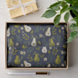 Papel De Seda Green Pear Watercolor Pattern on Dark Blue<br><div class="desc">The pattern on this tissue paper showcases beautifully hand-painted watercolor pears in lush green tones, surrounded by flowing leaves and subtle floral details. The deep navy background enhances the vibrancy of the artwork, creating a sophisticated botanical design that feels both organic and timeless.</div>