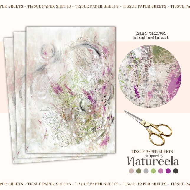 Papel De Seda Green Pink Abstract Design Decoupage Tissue Paper (Criador carregado)