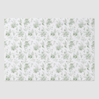 Papel De Seda Green Toile De Jouy Vintage Floral Chinoiserie