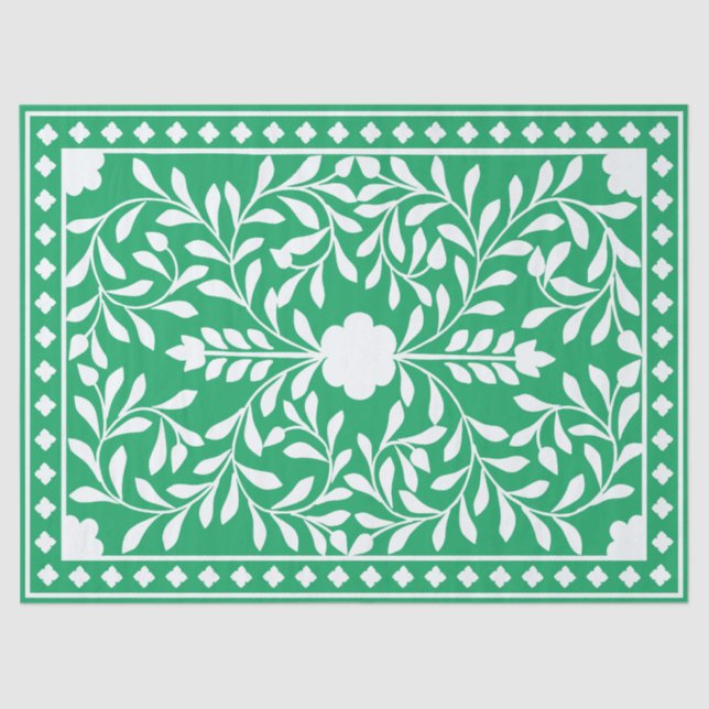 Papel De Seda Green Traditional Bone Inlay Decoupage Paper (Frente )