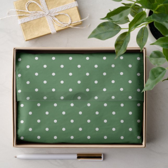 Papel De Seda Green with White Polka Dots Tissue Paper (Presente)