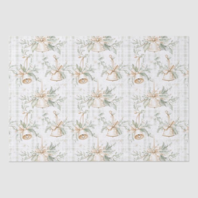 Papel De Seda Greenerage Foliage Pine Twigs Ouro Bells Natal (Frente )