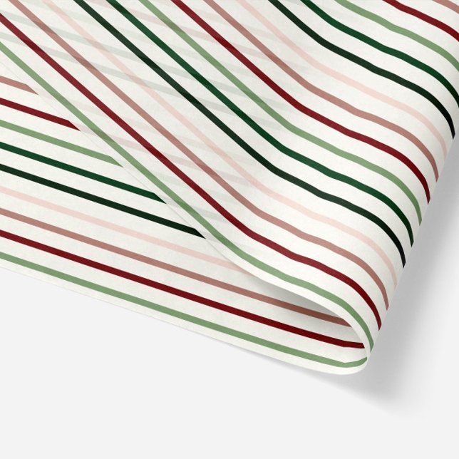 Papel De Seda Greve de Natal em vermelho, verde e bege (transparent tissue paper - stripes pattern in red, green and beige for adult christmas gifts)