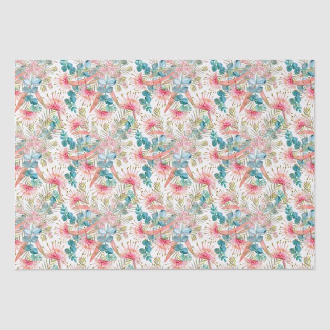 Papel De Seda Grevillea Rosa E Eucalyptus (Frente )