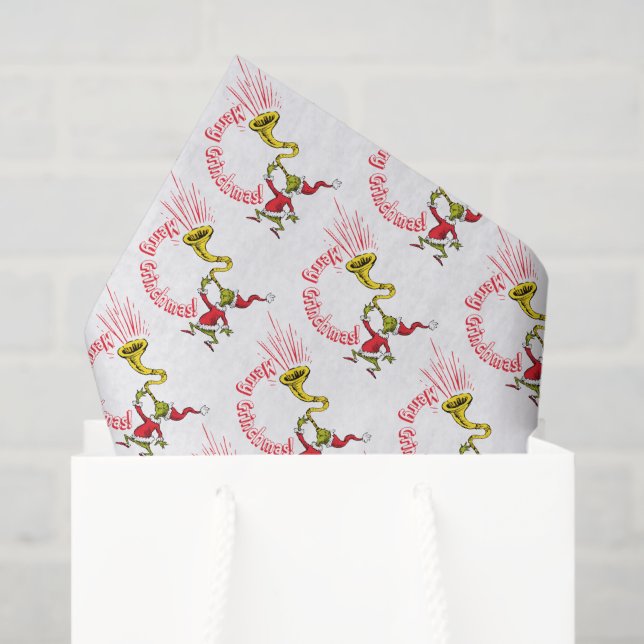 Papel De Seda Grinch Blowing the Merry Grinchmas Horn (Sacola de presentes)