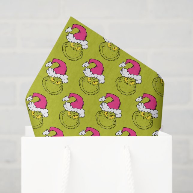 Papel De Seda Grinch de Chapéu de Papai Noel Rosa (Sacola de presentes)