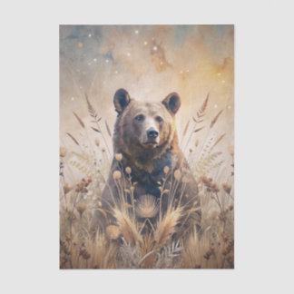 Papel De Seda Grizzly Bear in Meadow Grass in Neutral Shades