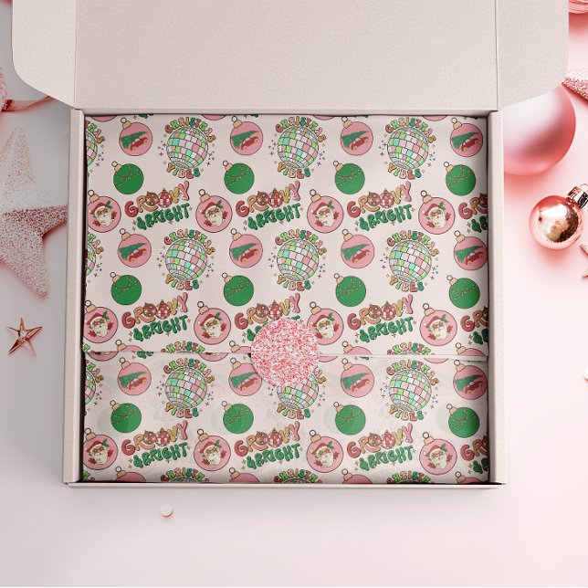 Papel De Seda Groovy and Bright Pink and Green Retro Holiday (Criador carregado)