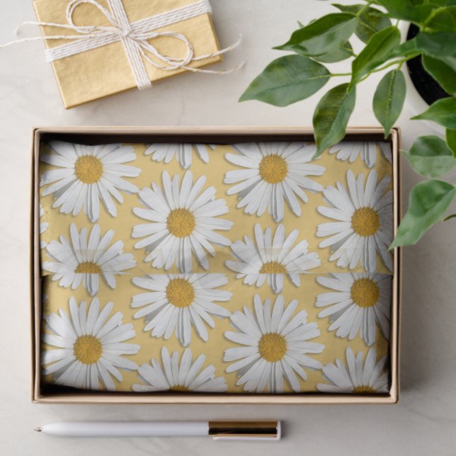 Papel De Seda Groovy Flower White Daisy Hippie Blossomas Amarelo (Presente)