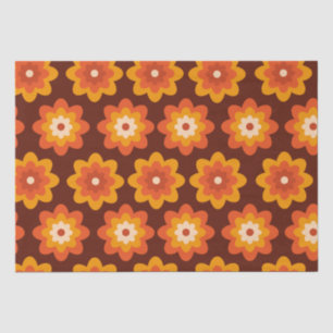 Papel De Seda Groovy retro 70s com flor de laranja hippie hippie