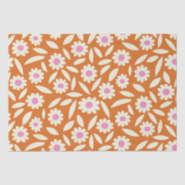 Papel De Seda Groovy Retro Daisies Padrão Floral em laranja
