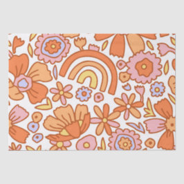 Papel De Seda Groovy Retro Orange Florals