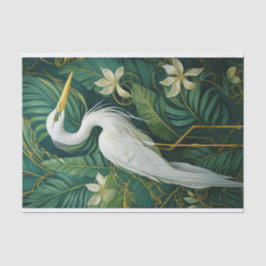 Papel De Seda Grua branca e Gardenias, tropicais elegantes