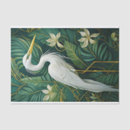 Papel De Seda Grua Branca e Gardênias, Tropical Elegante
