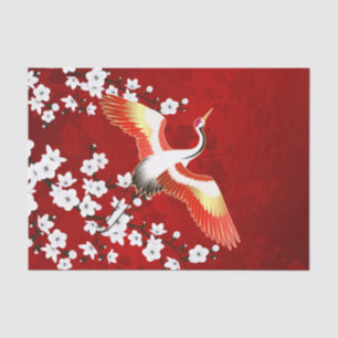 Papel De Seda Grua Japonesa Flor de Cerejeira Branca Vermelha