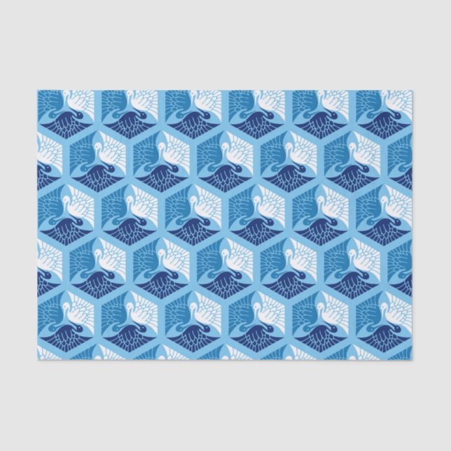 Papel De Seda Gruas japonesas, Marinho, branco e azul claro (Frente )