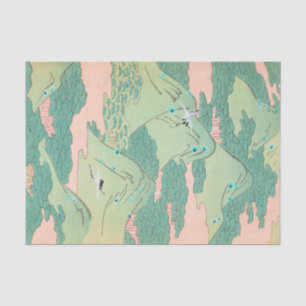 Papel De Seda Gruas sobre Montanhas Vintage Padrão Japonês