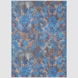 Papel De Seda Grunge Damask Azul Cobalto Ferrugem Laranja