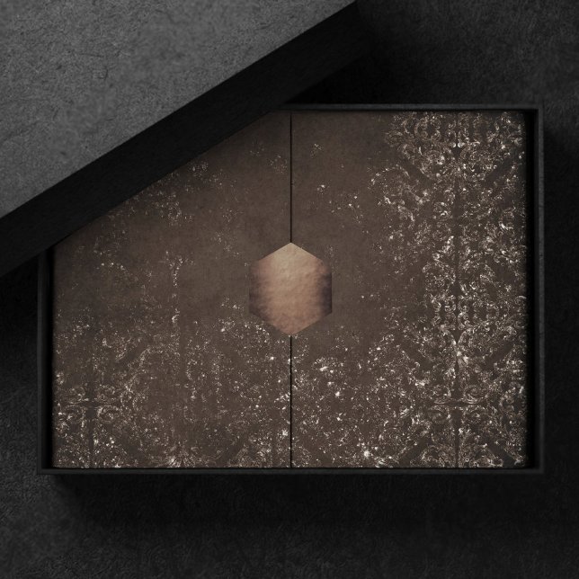 Papel De Seda Grunge de Bronze Glimmery | Rich Brown Glam Damask (Criador carregado)